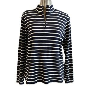 L.L. bean Striped Black and White Women's Sweater quarter zip large